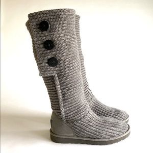 New UGG Grey Knitted Knee High Boots size 10